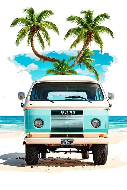 Vanlife And Beach With Palm Trees