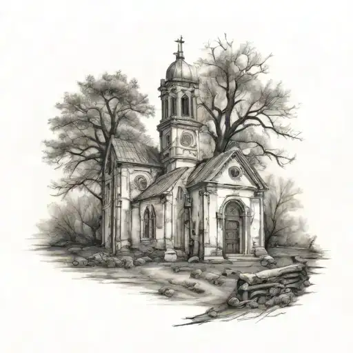 Roman Church With Dead Trees