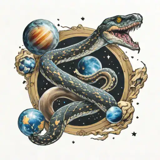 Snake In A Milky Way Surrounded By Planets