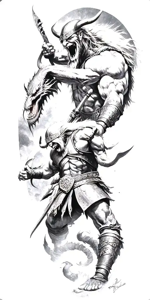 A Viking Warrior Battling A Devil In A Fierce Showdown