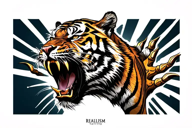 Tiger Roaring And Claw Marks Reveling The Word