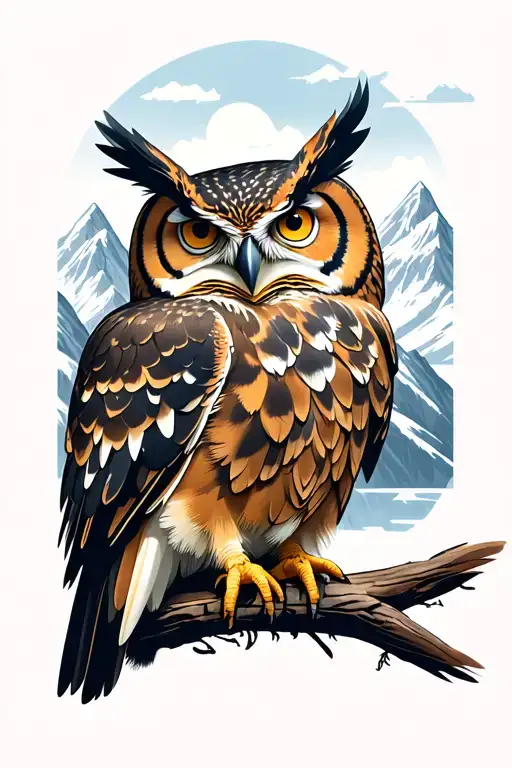 Eagle Owl Background Of Mountains