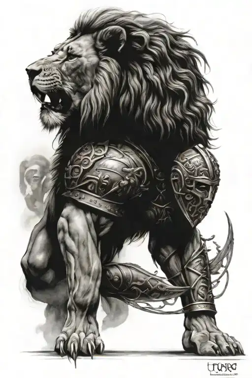 Roman Warrior And A Lion