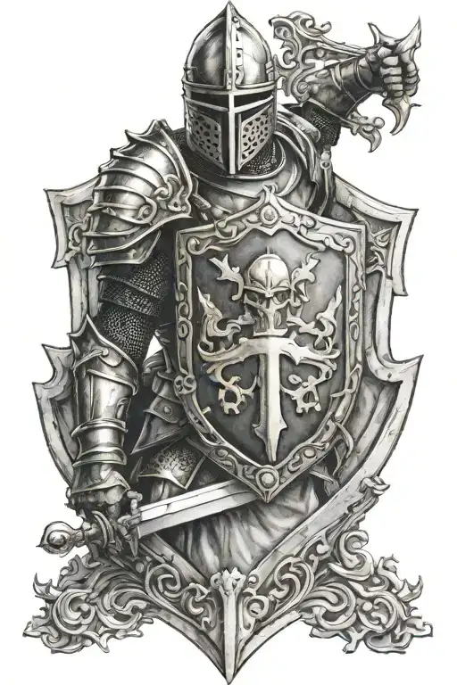 Knight Holding Shield Cross Royalty
