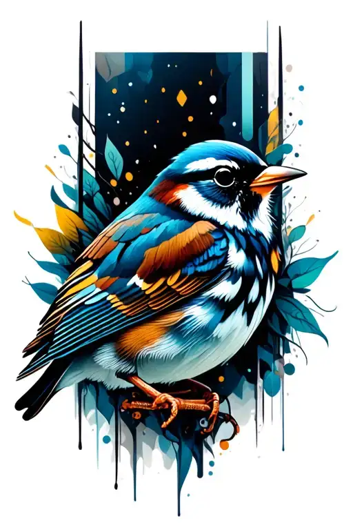 Sparrow With Abstract Design Incorporating Elements