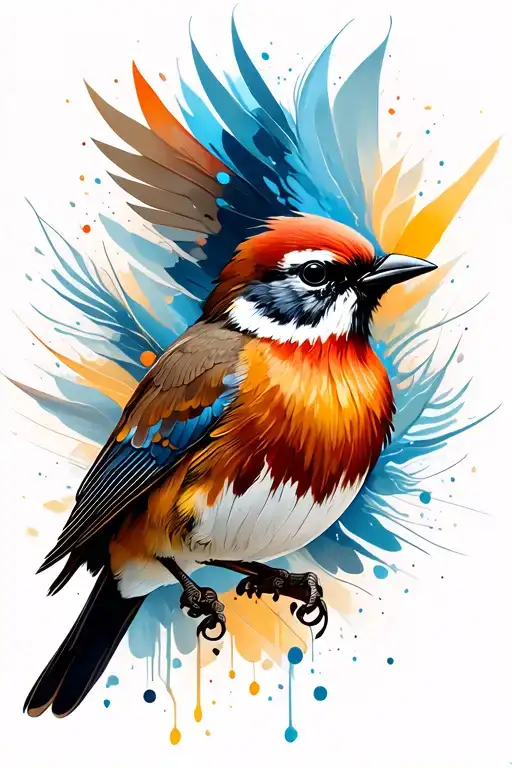 Flying Sparrow With Abstract Design Incorporating Elements