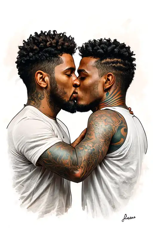 Two Men Of Color Giving A Kiss Inside