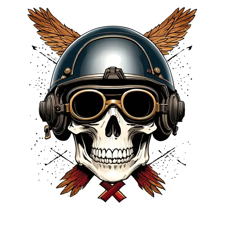 Skull And Cross Tees With German Style Motorcycle Helmet With Goggles