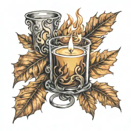 Autumn Leaves Swirling Around A Burning Candle