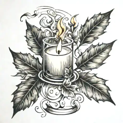 Autumn Leaves Swirling Around A Burning Candle