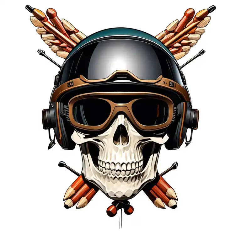 Skull And Golf Tees With German Style Motorcycle Helmet With Goggles