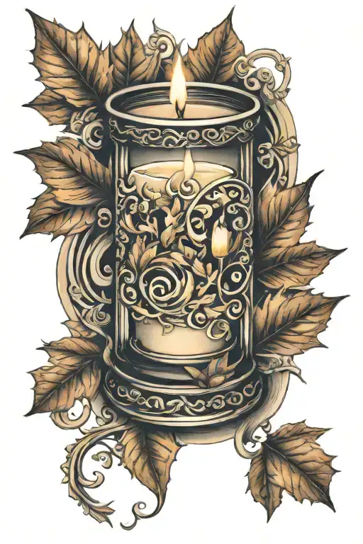 Autumn Leaves Swirling Around A Burning Candle