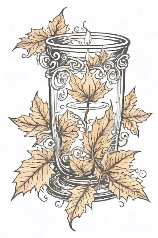 Autumn Leaves In The Wind Swirling Around A Burning Candle