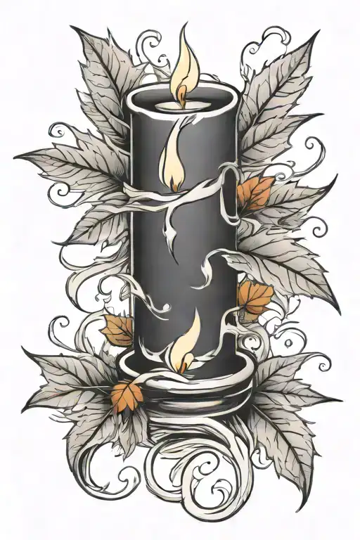 Autumn Leaves In The Wind Swirling Around A Thin Burning Candle