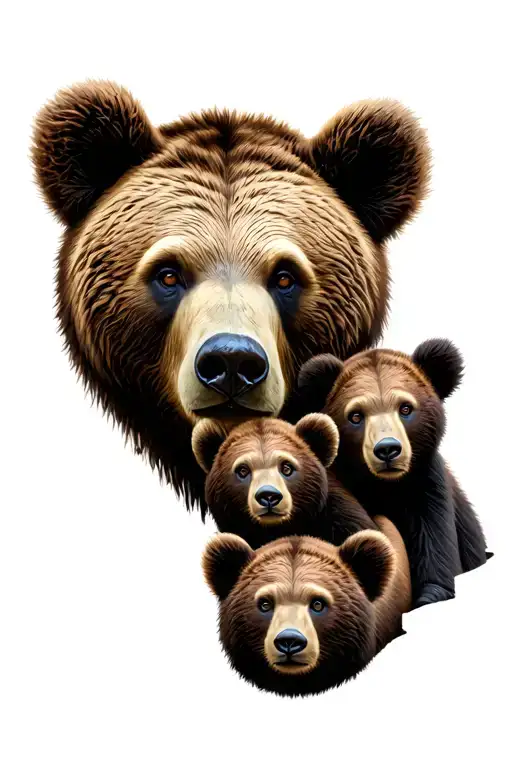 Bear And 3 Cubs Face Only