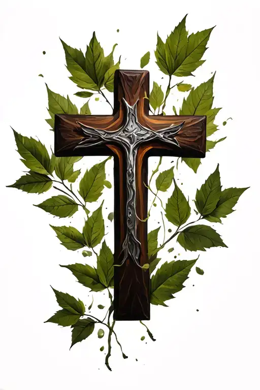 Cross And Leaves Falling