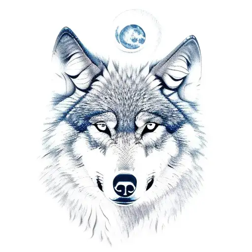 Wolf With Moon In Background