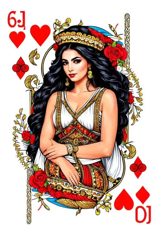 Queen Of Hearts Card With Mexican American Woman Posing