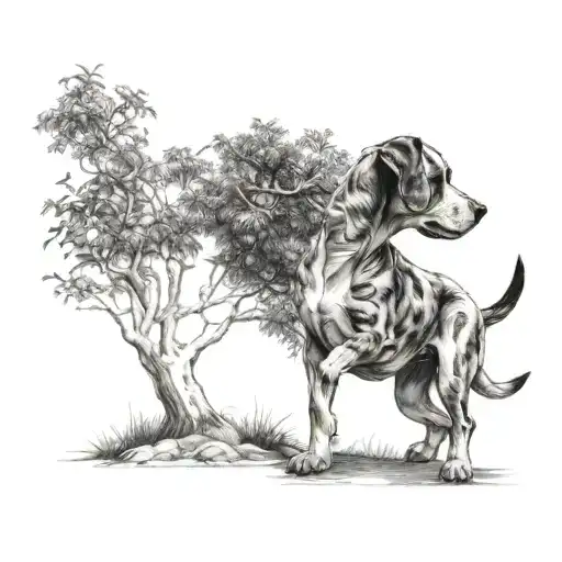 A Dog Playing With A Tree