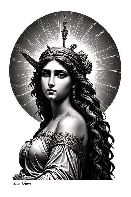 Generate A Tattoo Stencil Of Greek Goddess Of Dawn Eos