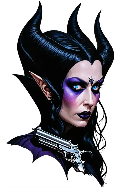 Maleficent With Guns And Roses And Bright Blue Eyes