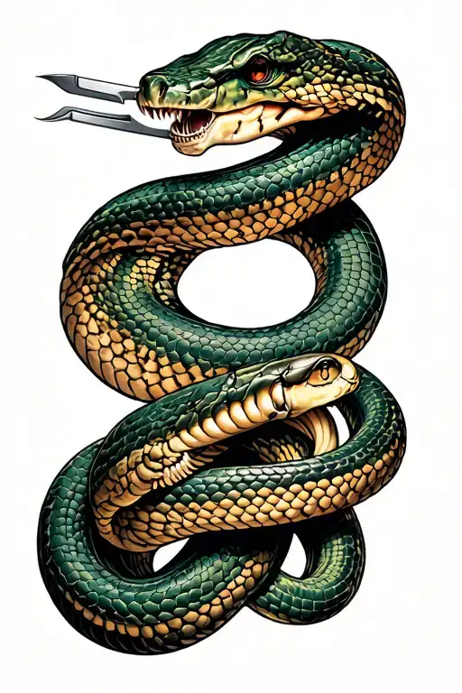 Surgical Blade And Snake Intertwined
