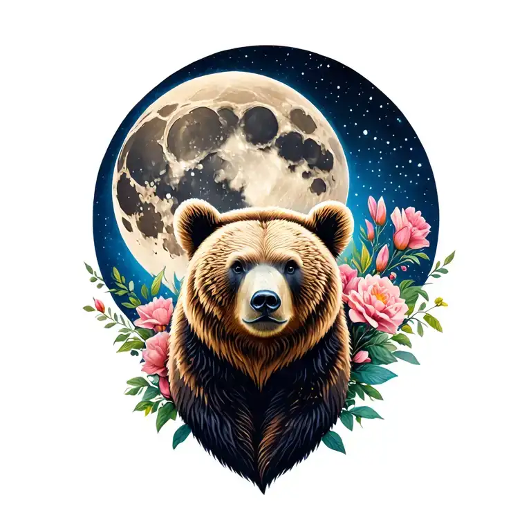 Bear Flowers Moon Surrounded