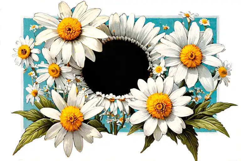 Daisies And Daffodils With Rectangle Background As Coverup