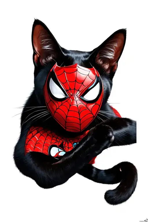 Black Cat Holding Spiderman Mask