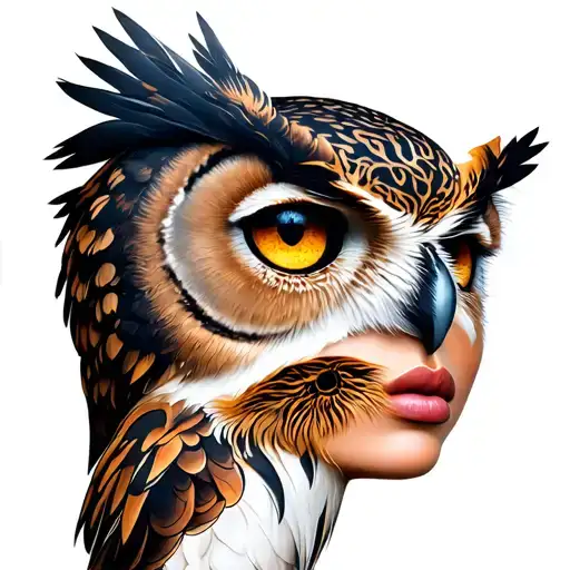 An Owl On The Face Of A Woman With Lion's View The Number New In Integration As Well As An Anchor