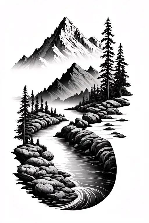 Mandala With Mountain And River Flowing