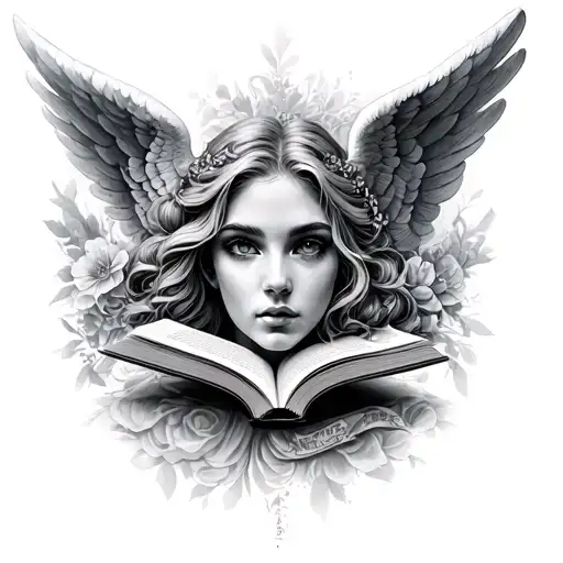 Angel Woman Face And Book