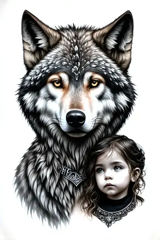 Wolf Headress Woman And Child