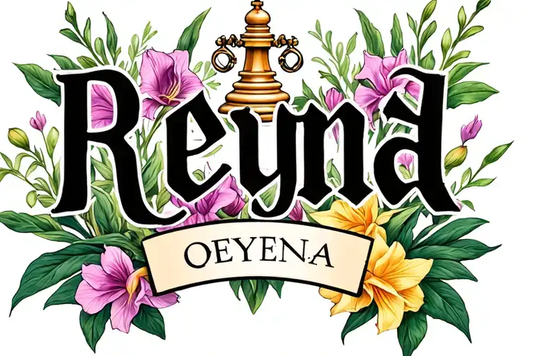 Queen Chess Piece With Reyna Lettering In The Middle And Gladiolus Flowers