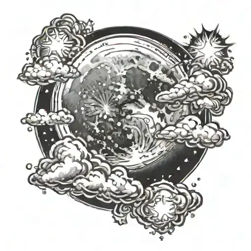 Bright Full Moon With Stars And Clouds Dark Sky Filled