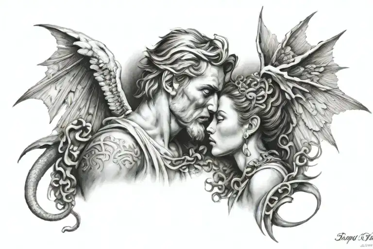Angel And Dragon Face To Face