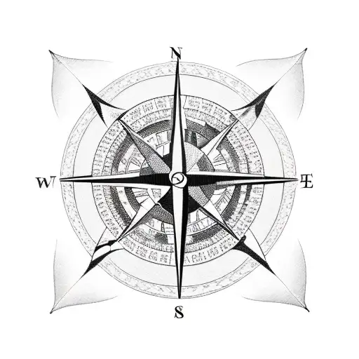 Compass With Four Connected Puzzle Pieces And A Feather