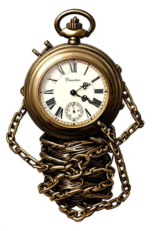 Pocket Watch With Broken Chain Wrapped
