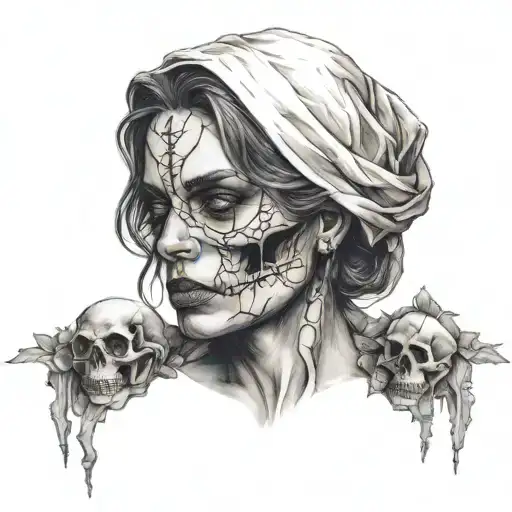 Woman Face And Skull