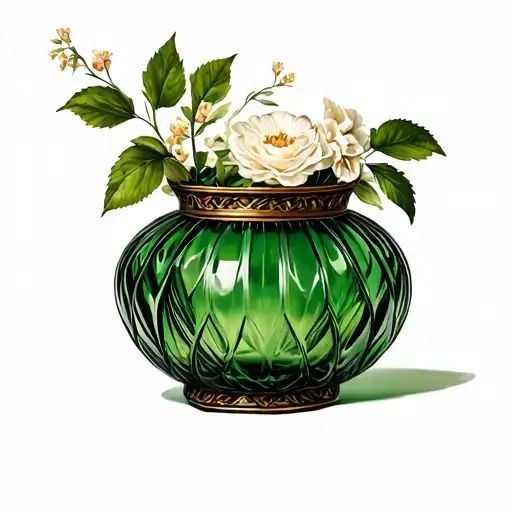 Vintage Cut Glass Basket Dark Green