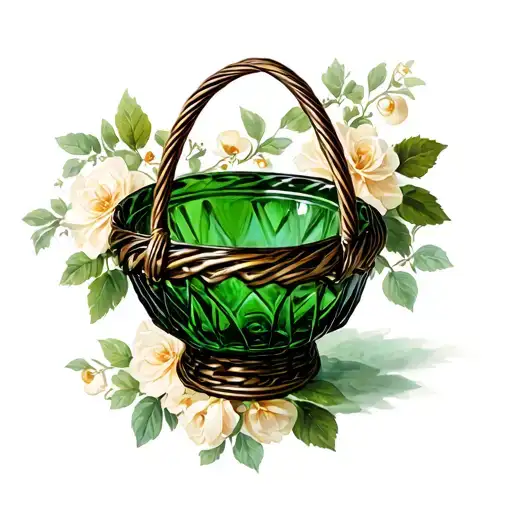 Small Vintage Cut Glass Basket Dark Green