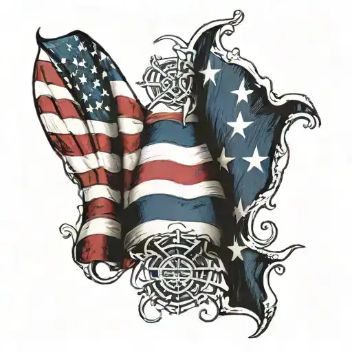 American Flag Intertwined With Cayman Flag - Rustic