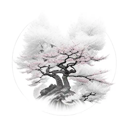 A Samurai Stands Under A Sakura Tree