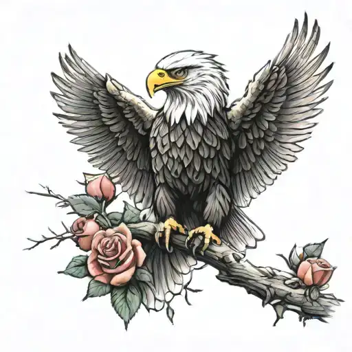 A Eagle Sitting On A Branch With A Rose And The Air Force Logo