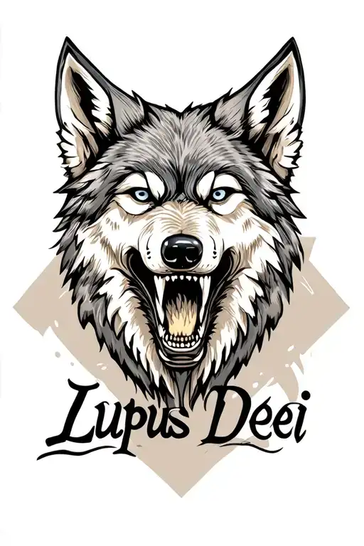 The Words Lupus Dei In The Shape Of A Wolf Head With Bared Teeth