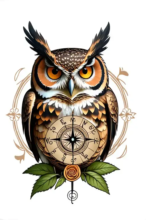 Owl Rose Compass Surrounded