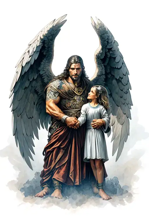 Gaurdian Angel Male Fighter Human Hand Holding Daughter Hand