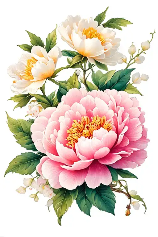 Honeysuckle And Peony Flowers Intertwined