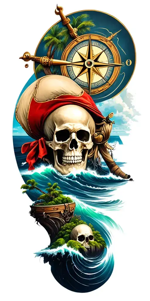 Pirates And Skulls And Islands And Compass Surrounded