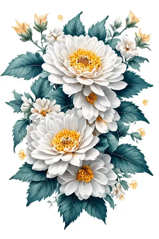 Honeysuckle And Chrysanthemum Flowers Intertwined